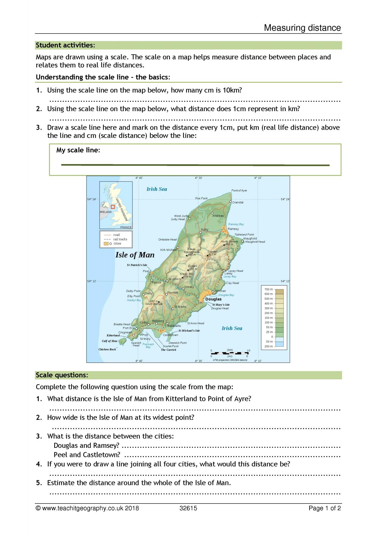 Measuring distance  Scale  KS11 geography Intended For Using A Map Scale Worksheet